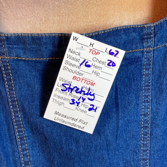 Stretchy Strappy Overalls Bell Bottoms Denim Jumpsuit Sleeveless Blue Size XL - Picture 5 of 6